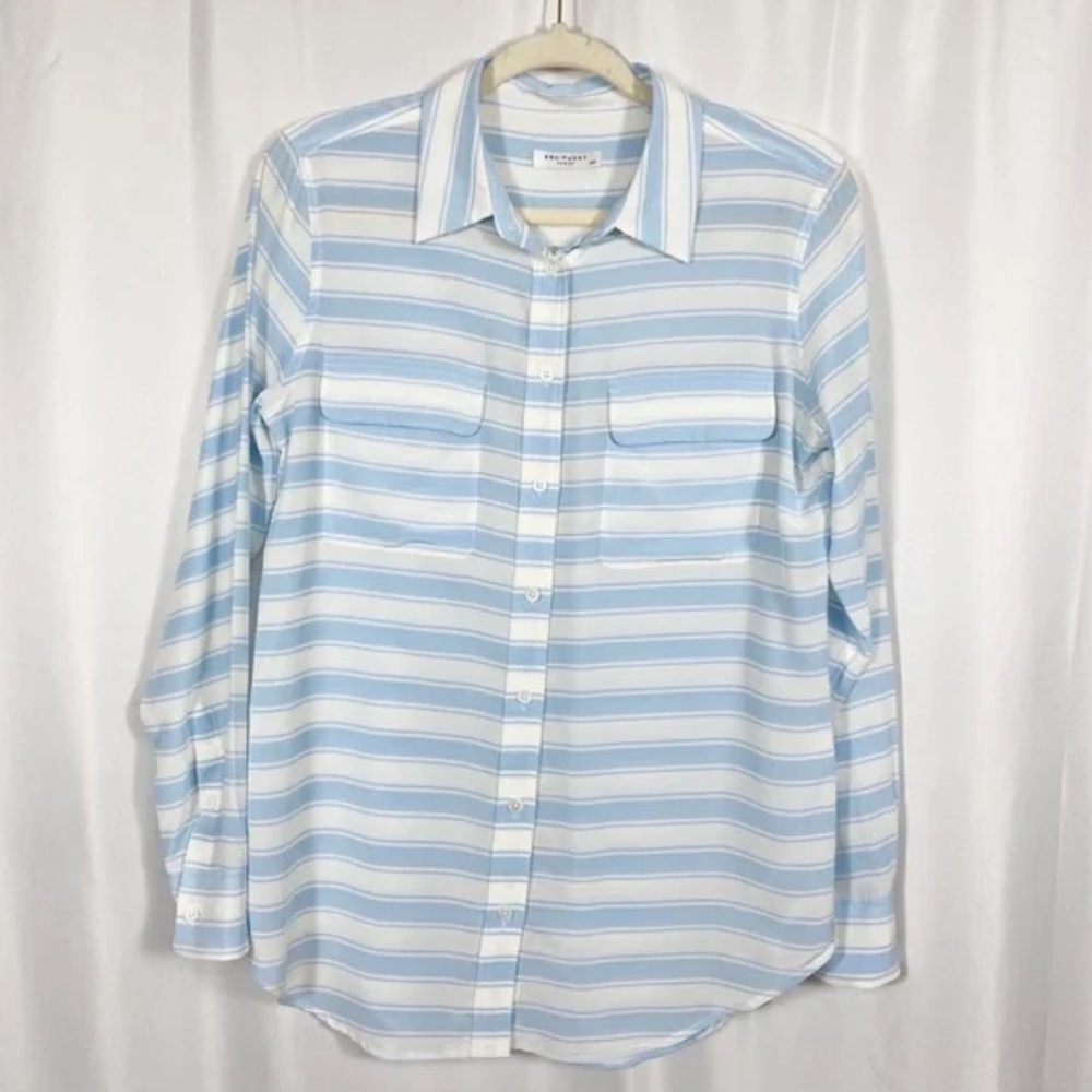 Equipment signature femme silk shirt: light blue and white stripes